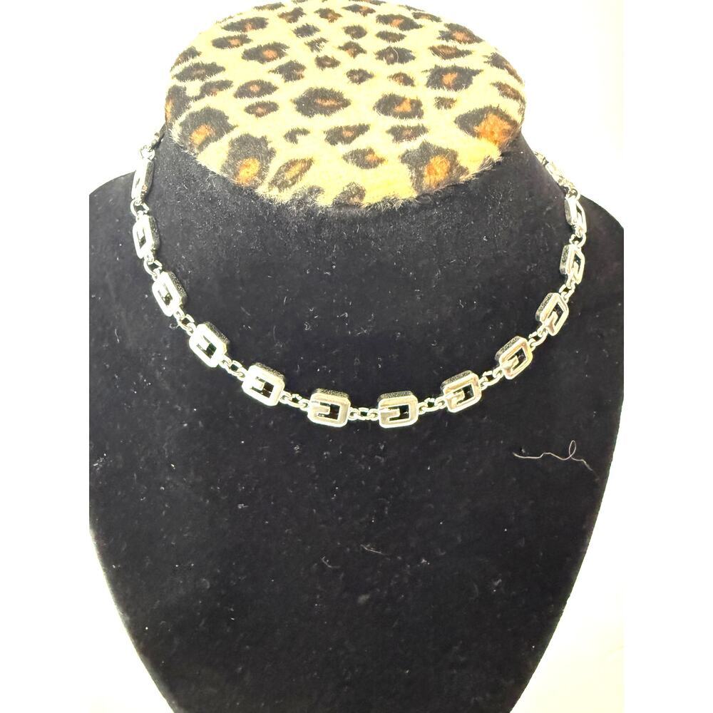 Vintage Givenchy‎ Silver Choker Necklace GG Link 13in Designer Statement